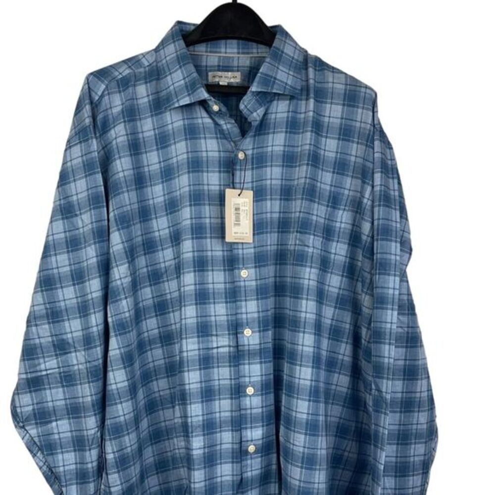 NEW Peter Millar SUMMER SOFT Mens XXL Fillmore Sport Cotton Button Up Blue Plaid